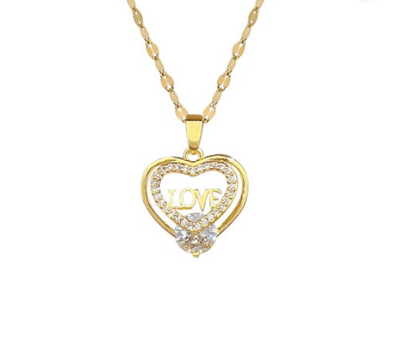 14K Gold Plated Love Heart Pendant Women's Necklace Sensuous Design PG-06