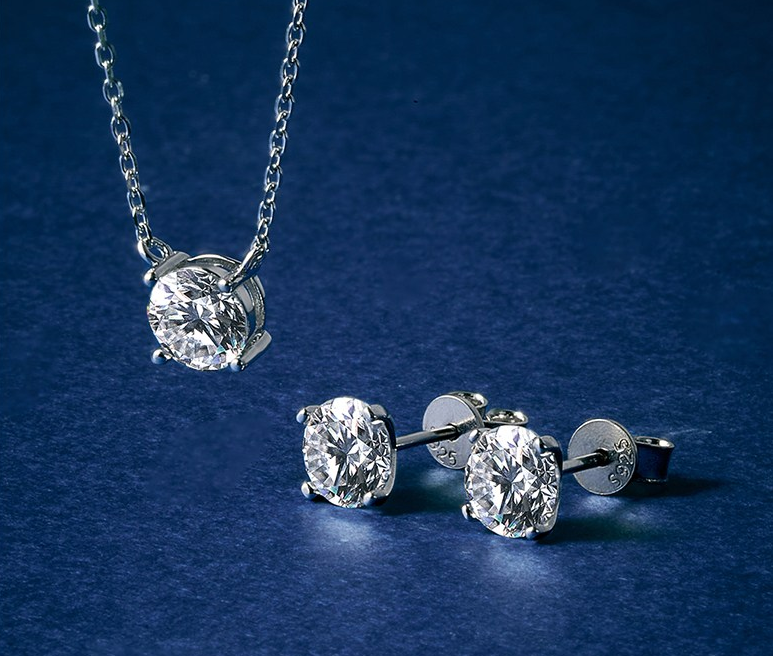 "[Nam-Ju Genuine GRA Certified Excellent Cut] Moissanite Diamond 4-Prong Necklace & Earring Set"