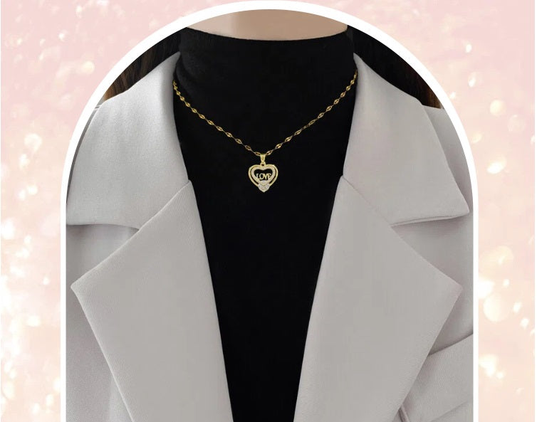 14K Gold Plated Love Heart Pendant Women's Necklace Sensuous Design PG-06