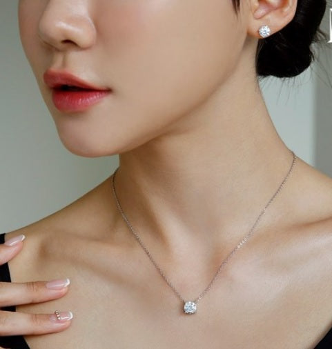 "[Nam-Ju Genuine GRA Certified Excellent Cut] Moissanite Diamond 4-Prong Necklace & Earring Set"