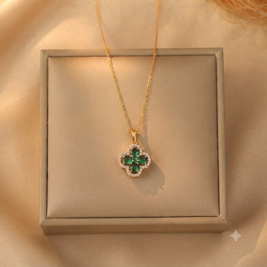 LILY 18K Gold Plated Clover Necklace — Special Zirconia Pendant Women's Jewelry