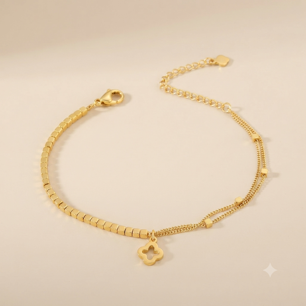 LILY 14K Gold Plated Four Leaf Clover Bracelet — Women's Lucky Fashion Jewelry