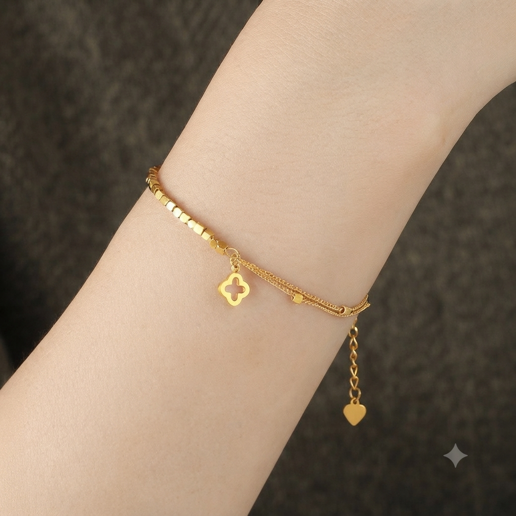 LILY 14K Gold Plated Four Leaf Clover Bracelet — Women's Lucky Fashion Jewelry